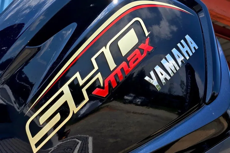 Slide: The Image of Yamaha SHO VMAX logo on a 2024 Starcraft SVX 231 OB boat engine. - 4