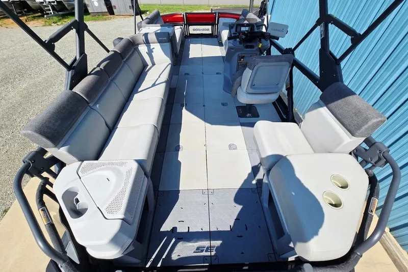 Slide: The Image of 2023 Sea-Doo Switch Cruise 21 interior with spacious seating and modern design. - 35