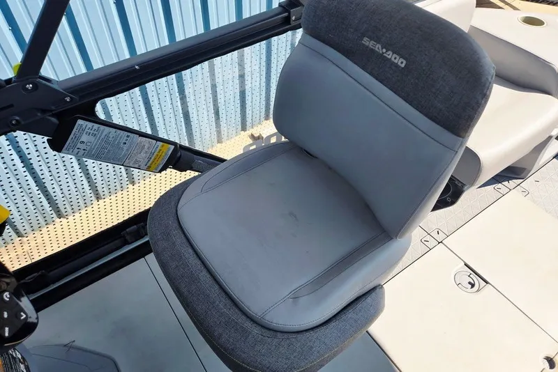 Slide: The Image of 2023 Sea-Doo Switch Cruise 21 seat with gray upholstery and ergonomic design. - 25