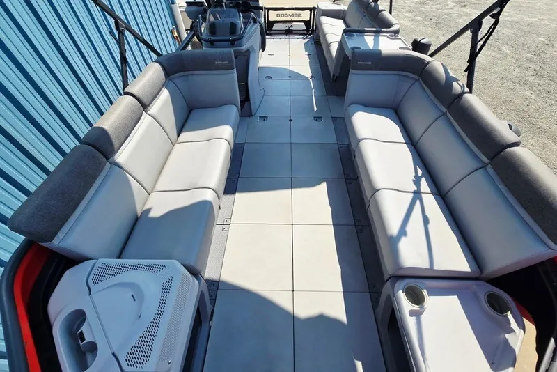 Slide: The Image of 2023 Sea-Doo Switch Cruise 21 interior with spacious seating and modern design. - 19