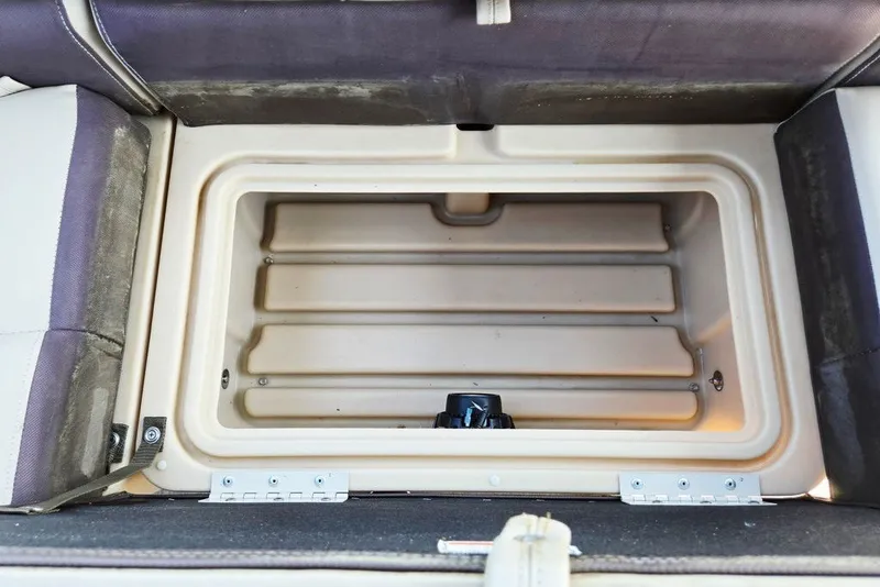 Slide: The Image of Storage compartment in 2018 Sun Tracker Party Barge 22 XP3 boat, open and empty. - 41