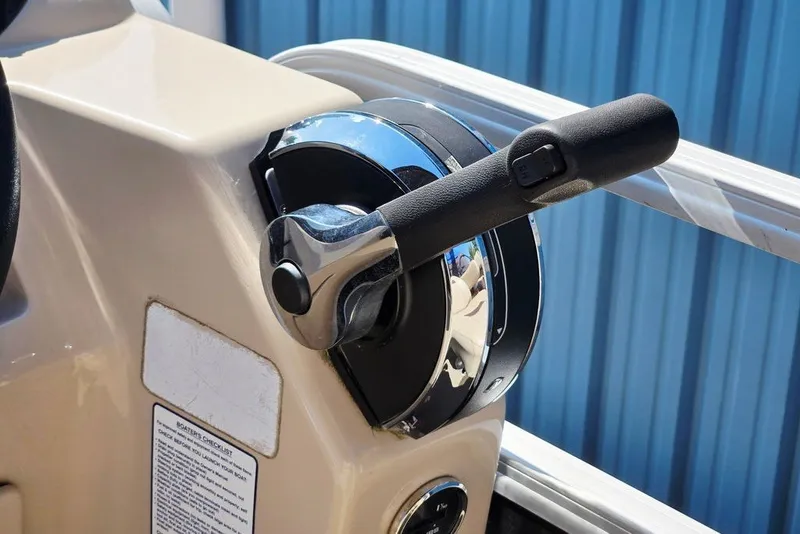Slide: The Image of Close-up of throttle control on 2018 Sun Tracker Party Barge 22 XP3 boat. - 32