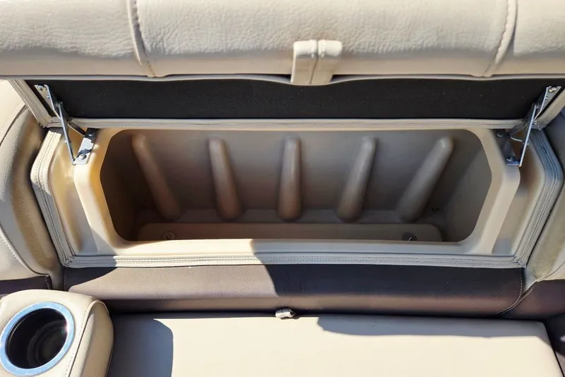Slide: The Image of Open storage compartment in 2018 Sun Tracker Party Barge 22 XP3 boat interior. - 19