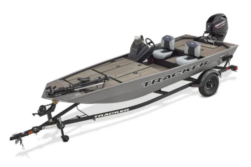 The Image of 2027 Tracker Pro 170 fishing boat on trailer with Mercury outboard motor. - 1
