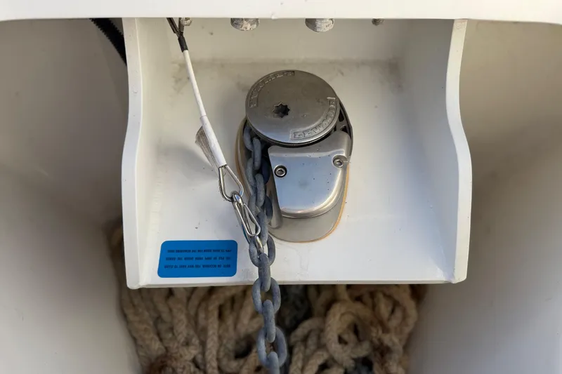 Slide: The Image of Anchor chain and rope storage on 2022 Glasstream 328 Pro-XS boat. - 33