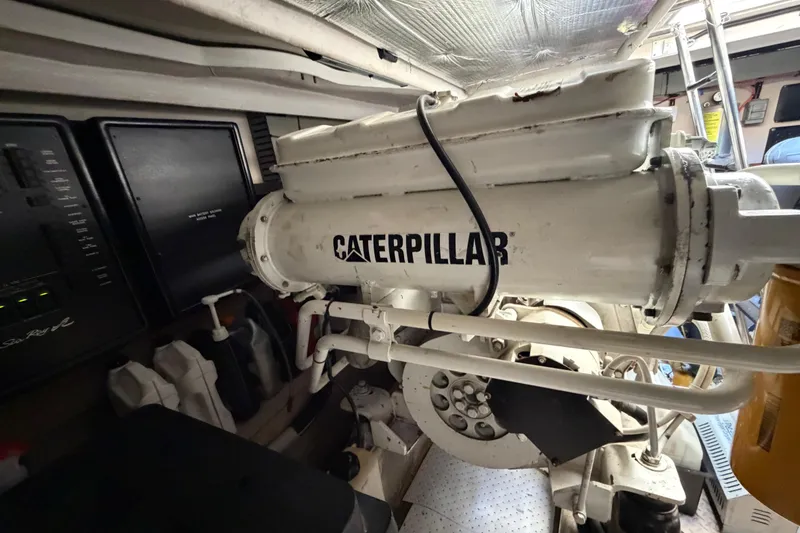 Slide: The Image of Engine room of 2001 Sea Ray Sundancer 510 with Caterpillar machinery. - 43