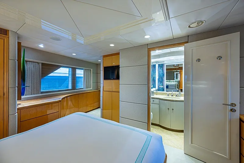 Slide: The Image of Luxurious bedroom interior of 1997 Delta Marine Tri-deck Motoryacht with ensuite bathroom. - 41