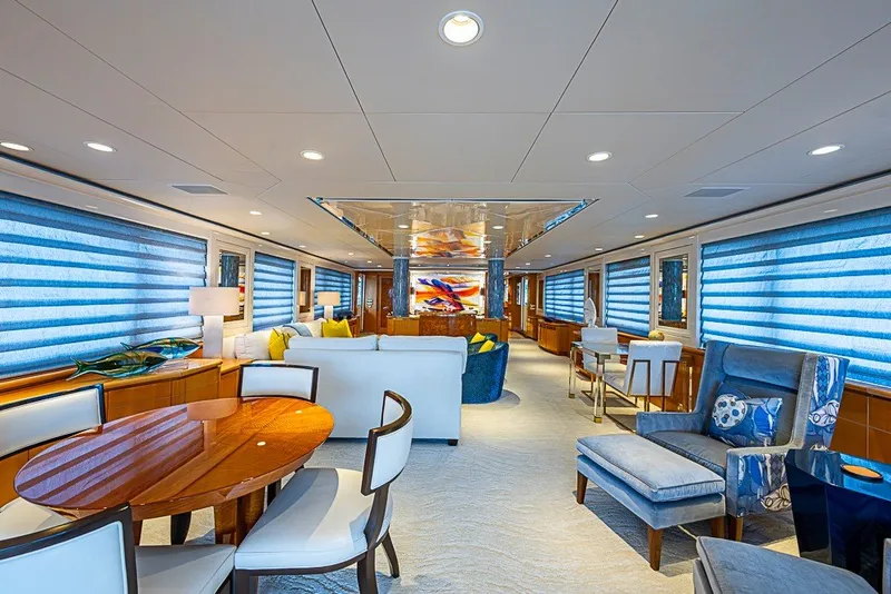 Slide: The Image of Luxurious interior of 1997 Delta Marine Tri-deck Motoryacht with elegant furnishings and ambient lighting. - 5