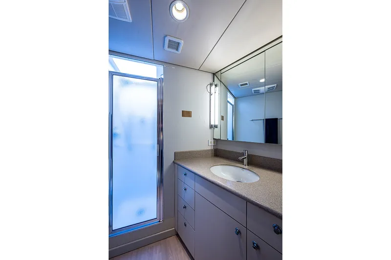 Slide: The Image of Bathroom interior of 1997 Delta Marine Tri-deck Motoryacht with frosted glass shower. - 53