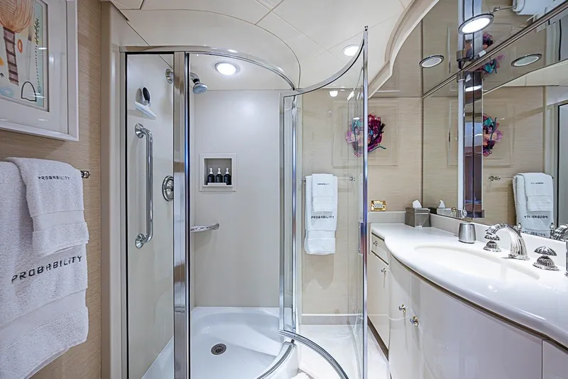 Slide: The Image of Luxurious bathroom on 1997 Delta Marine Tri-deck Motoryacht with modern shower and elegant fixtures. - 47