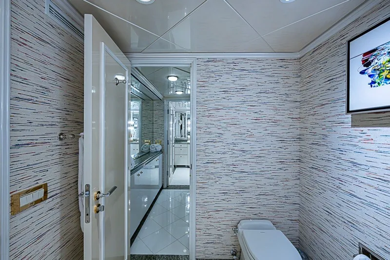 Slide: The Image of Luxurious bathroom on 1997 Delta Marine Tri-deck Motoryacht with modern decor and sleek fixtures. - 39