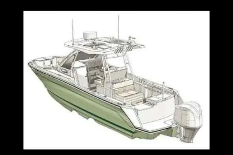 The Image of 2020 Cutwater C-24 CW boat sketch, featuring a sleek design and outboard motor. - 1
