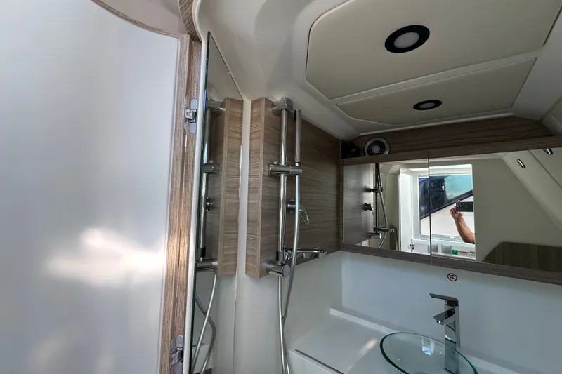 Slide: The Image of Modern bathroom interior of 2027 Saxdor 400 GTC yacht with sleek fixtures and mirror. - 30
