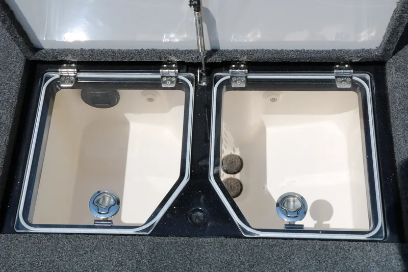 Slide: The Image of 2022 Vexus VX21 boat storage compartments with open lids, showcasing interior design. - 60