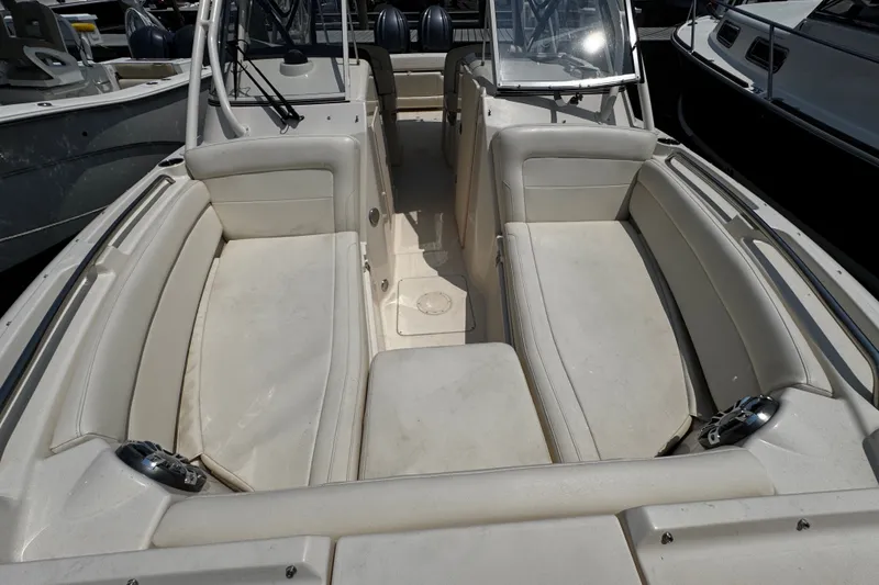 Slide: The Image of 2022 Grady-White Freedom 285 boat interior with spacious seating and modern design. - 10