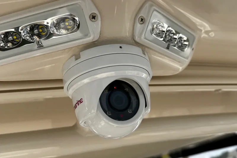 Slide: The Image of Security camera and LED lights on 2022 Grady-White Freedom 285 boat ceiling. - 49