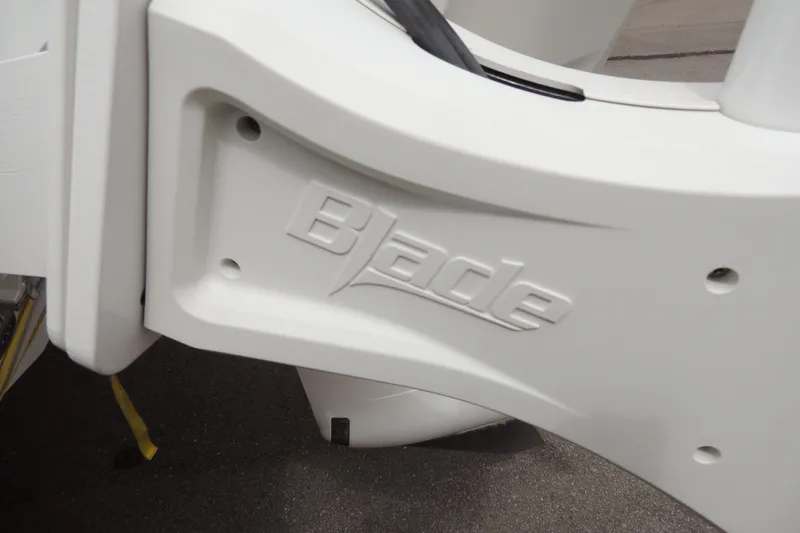 Slide: The Image of Close-up of 2025 Sea Hunt Gamefish 28 boat's "Blade" logo on white surface. - 15