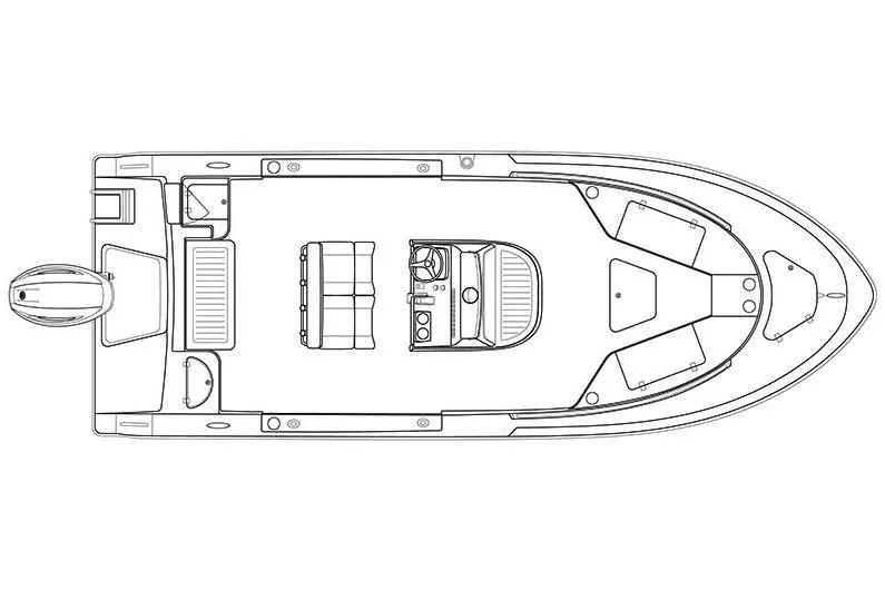 Slide: The Image of Sportsman Open 232 Center Console 2019: Layout with center console, seating area, and engine. - 12