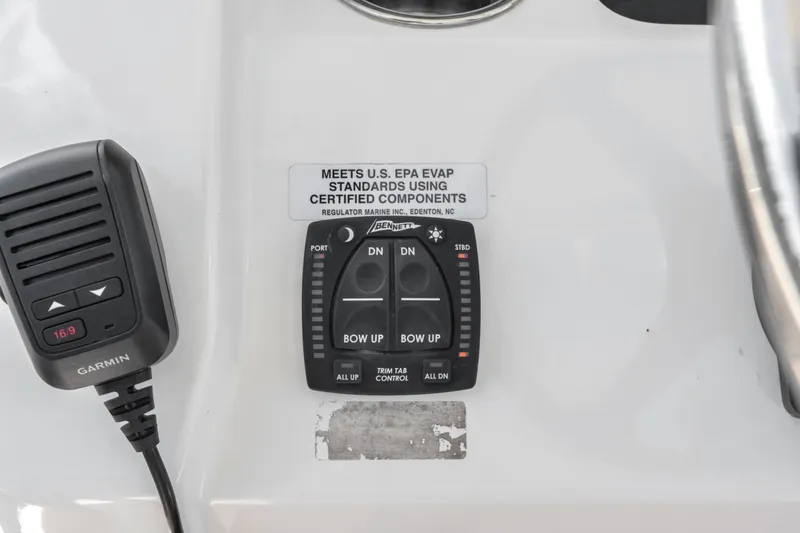 Slide: The Image of Control panel of 2023 Regulator 28 Forward Seating boat with Garmin device. - 25