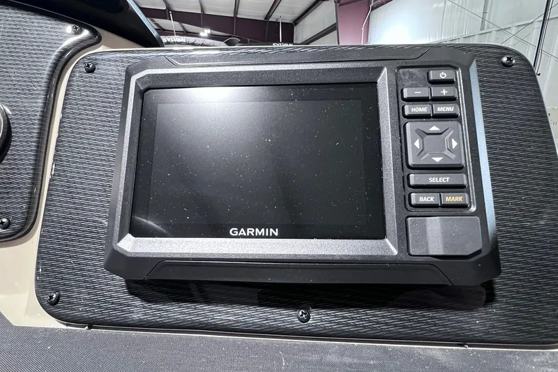 Slide: The Image of Garmin display on 2026 SunCatcher Select 20F boat dashboard. - 24