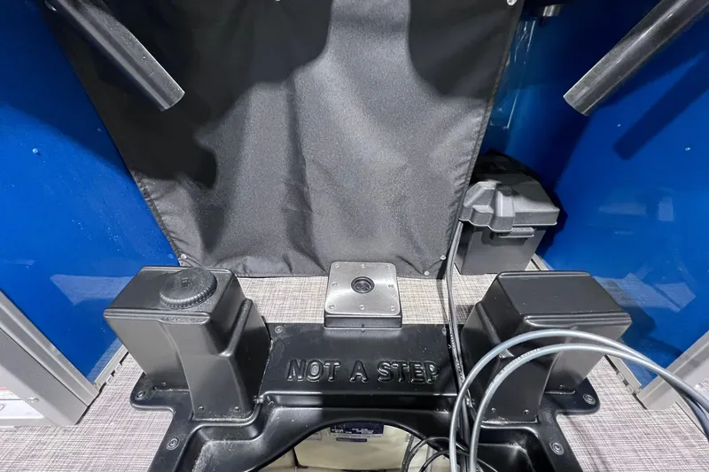 Slide: The Image of Interior view of a 2026 SunCatcher Select 20F boat, featuring equipment and storage areas. - 34