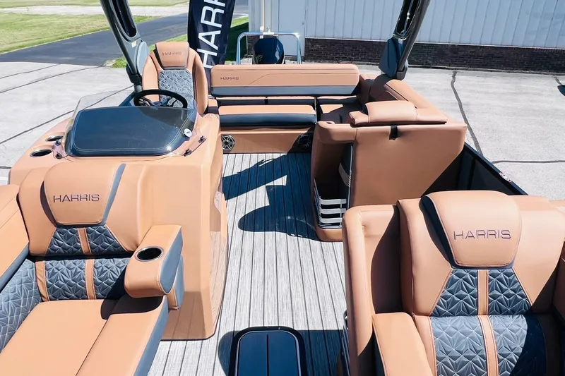 Slide: The Image of Luxurious interior of 2027 Harris Grand Mariner 250 SL pontoon boat with plush seating. - 6