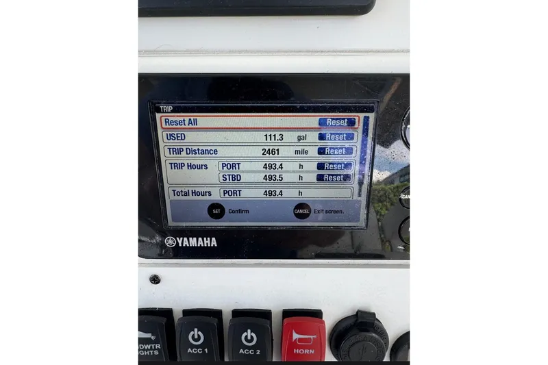 Slide: The Image of Yamaha display showing trip data on 2015 Tidewater 280 CC Adventure boat. - 18
