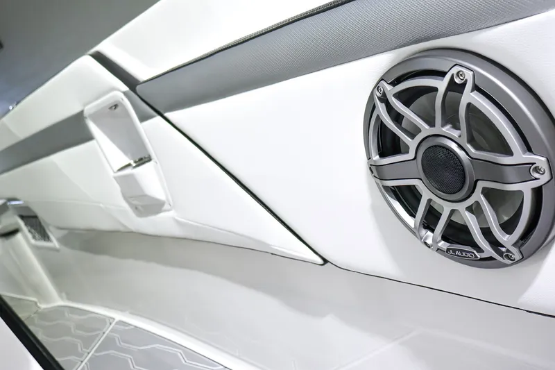 Slide: The Image of Speaker detail in 2022 Sunsation 32 CCX boat interior, featuring sleek design elements. - 10