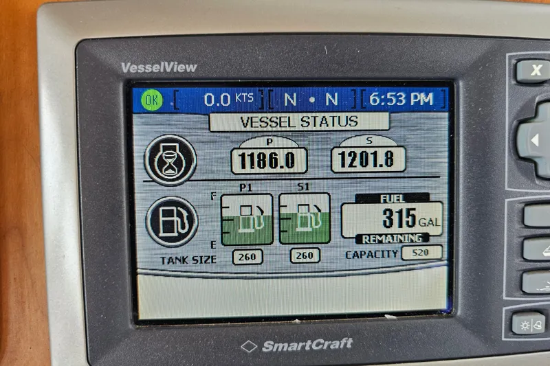Slide: The Image of VesselView display showing fuel status on 2013 Sabre 48 Salon Express, 315 gallons remaining. - 27