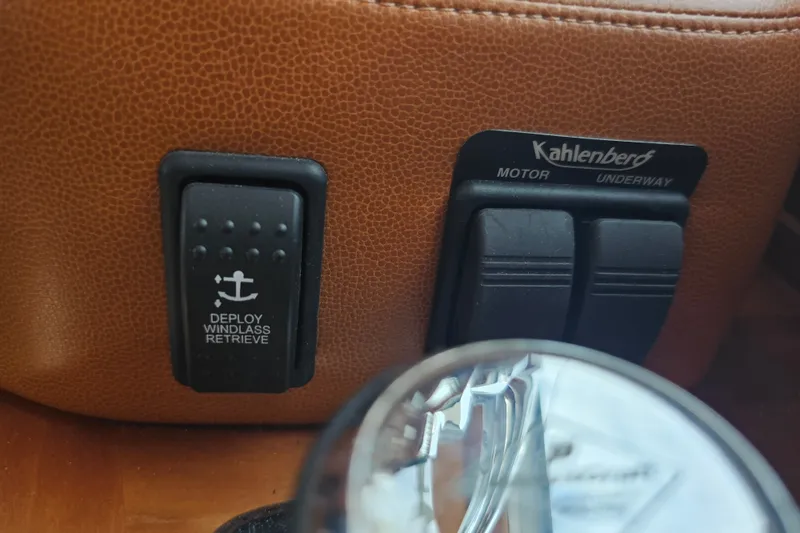 Slide: The Image of Control panel on 2013 Sabre 48 Salon Express with windlass and Kahlenberg switches. - 26