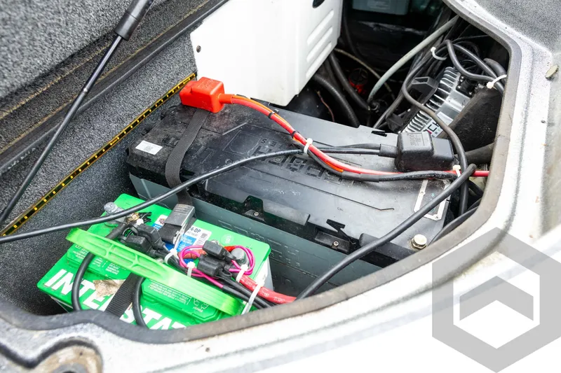 Slide: The Image of Battery compartment of 2015 Legend V-20 boat with wiring and components. - 33