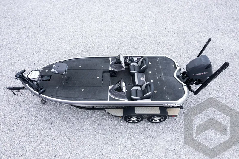 Slide: The Image of 2015 Legend V-20 fishing boat on trailer, top view, sleek design, dual seats. - 39