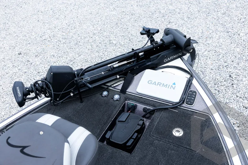 Slide: The Image of 2015 Legend V-20 boat with Garmin trolling motor and navigation system on deck. - 19