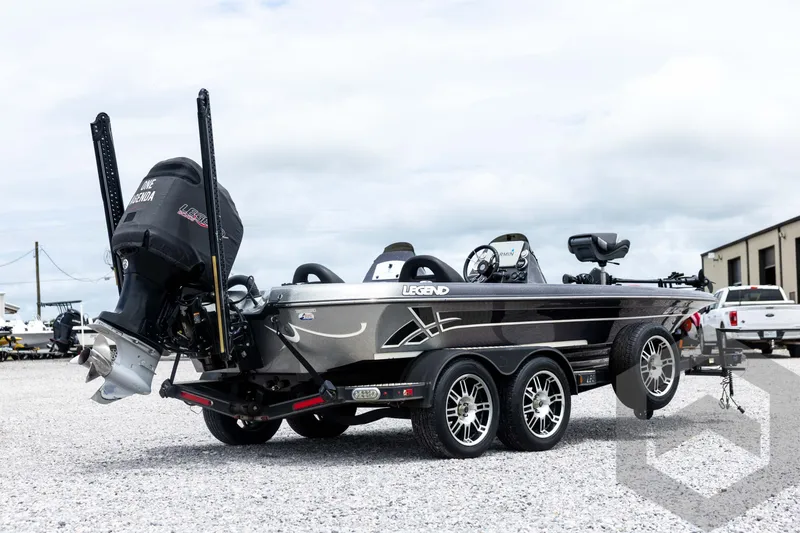 Slide: The Image of 2015 Legend V-20 boat on trailer, featuring sleek design and powerful outboard motor. - 5