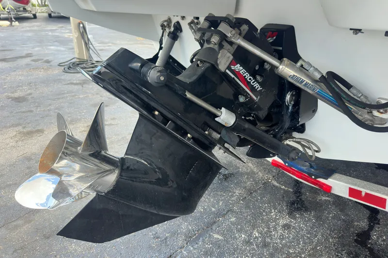 Slide: The Image of Close-up of a 2000 Formula 271 FASTech boat's Mercury outdrive and propeller. - 7