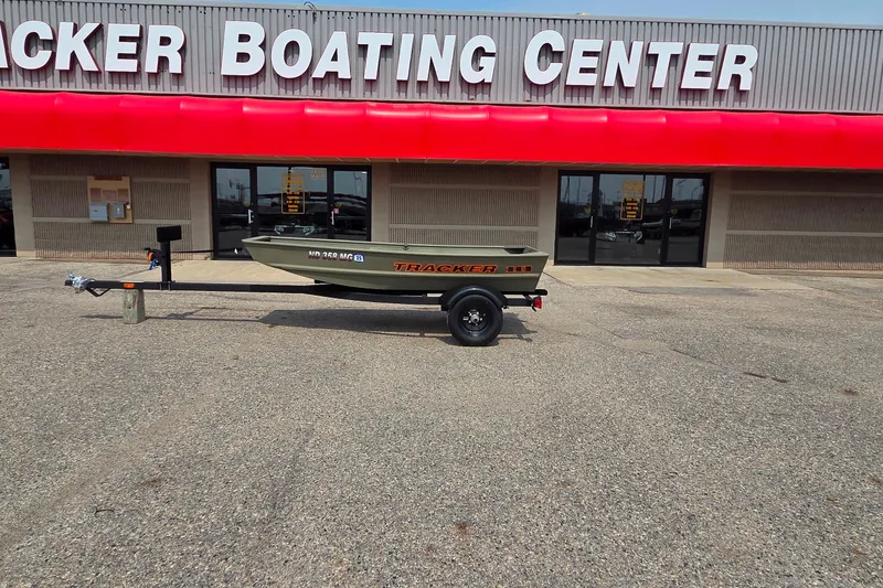 The Image of 2025 Tracker Grizzly 10 Jon boat on trailer outside Tracker Boating Center. - 0