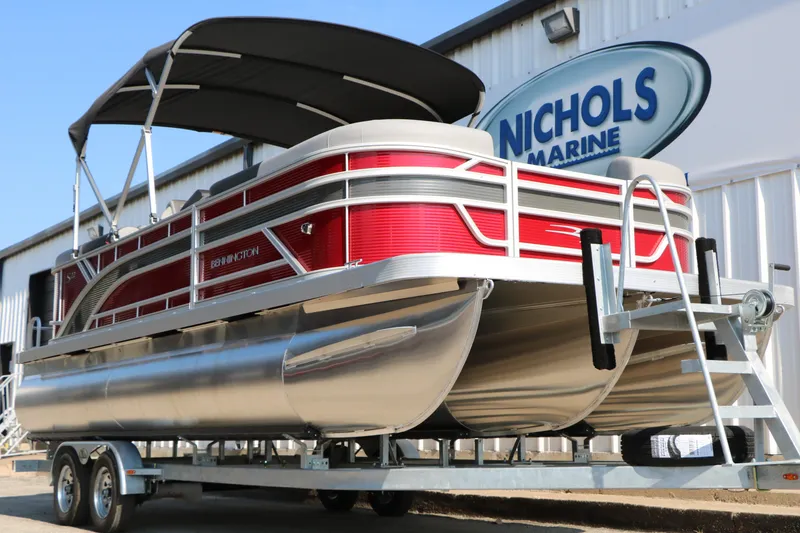 Slide: The Image of 2026 Bennington 22 SSR Tri-Toon pontoon boat on trailer at Nichols Marine. - 7