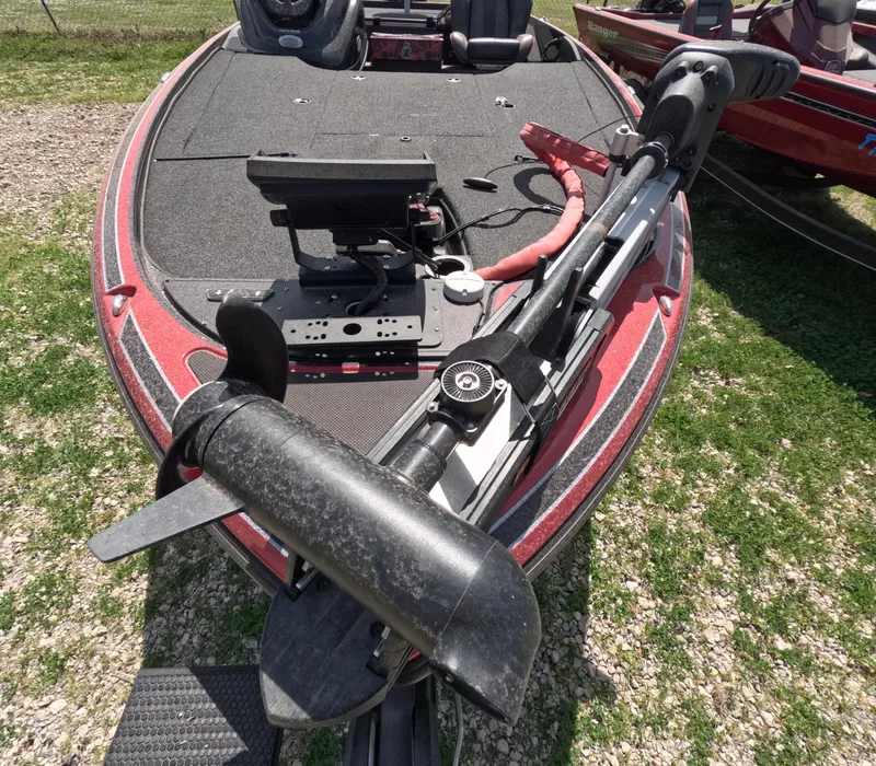 Slide: The Image of 2019 Nitro Z19 bass boat with trolling motor and fishing equipment on deck. - 7