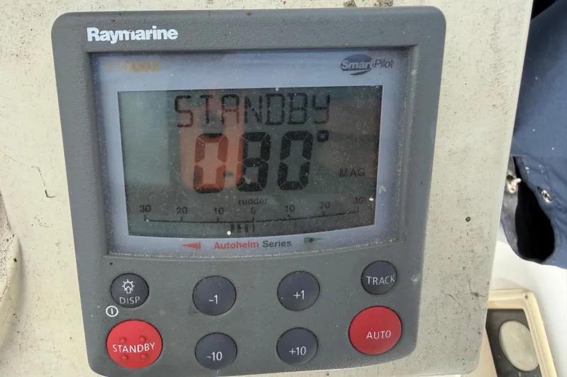Slide: The Image of Raymarine autopilot display on 2009 Beneteau Oceanis 31 sailboat, showing standby mode. - 20