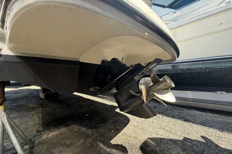 Slide: The Image of Rear view of a 2009 Monterey 234FS boat propeller on a trailer. - 37
