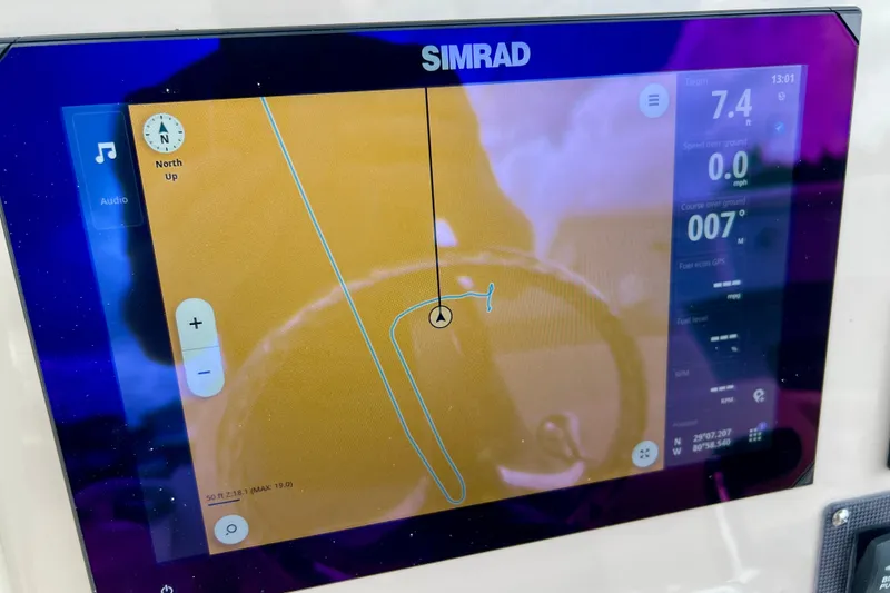 Slide: The Image of Simrad navigation display on 2026 Boston Whaler 250 Dauntless boat. - 26