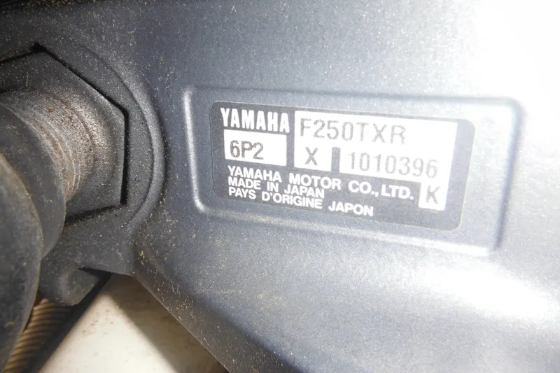 Slide: The Image of Yamaha F250TXR engine label on 2006 Southport 26 Center Console boat. - 10