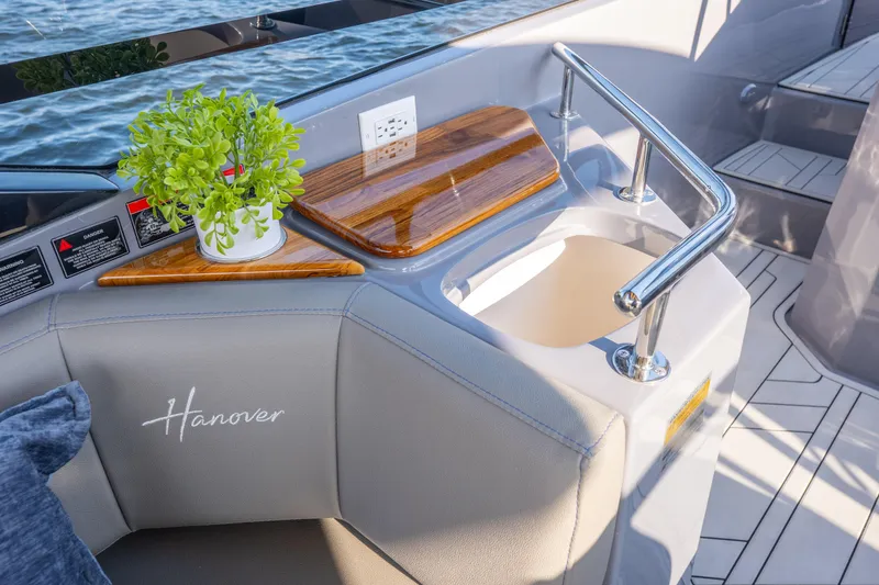 Slide: The Image of Luxurious Hanover 347 boat interior with sleek design and modern amenities, 2026 model. - 21