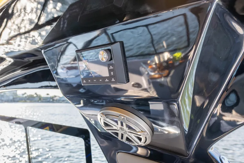 Slide: The Image of Control panel of Hanover 347 yacht, 2026 model, featuring JL Audio system. - 24