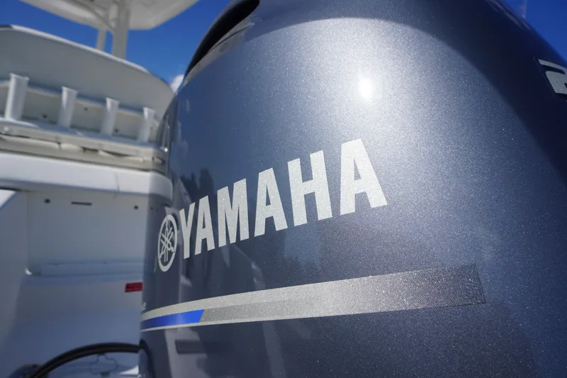 Slide: The Image of Yamaha engine on 2023 Tidewater 220 CC Adventure boat, close-up view. - 50
