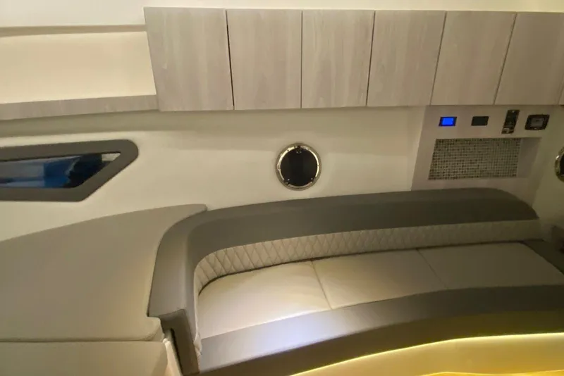 Slide: The Image of Luxurious interior of 2026 Hanover 375 with modern seating and sleek cabinetry. - 13