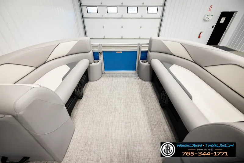 Slide: The Image of Luxurious interior of 2026 Avalon VEN85 RF pontoon boat with plush seating. - 18