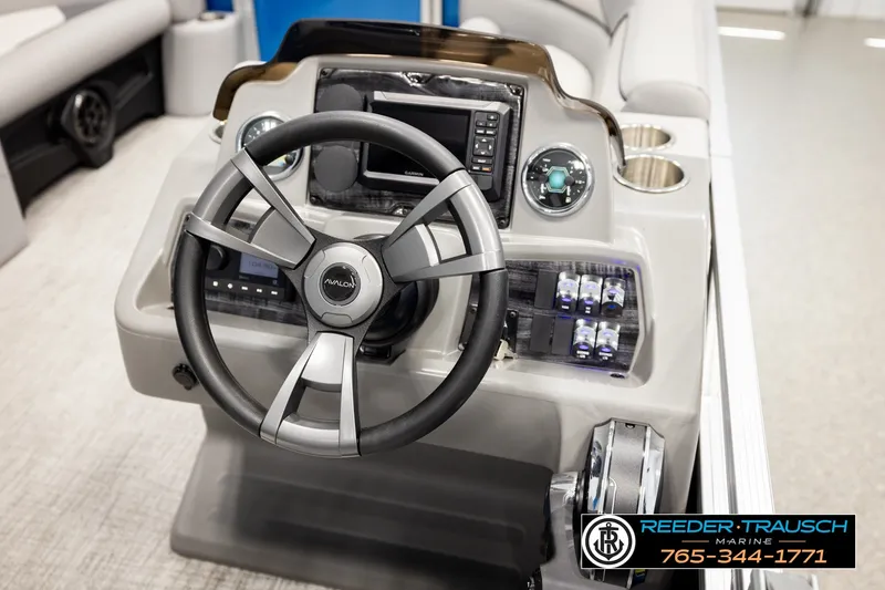 Slide: The Image of Steering console of 2026 Avalon VEN85 RF boat with modern controls and navigation system. - 34