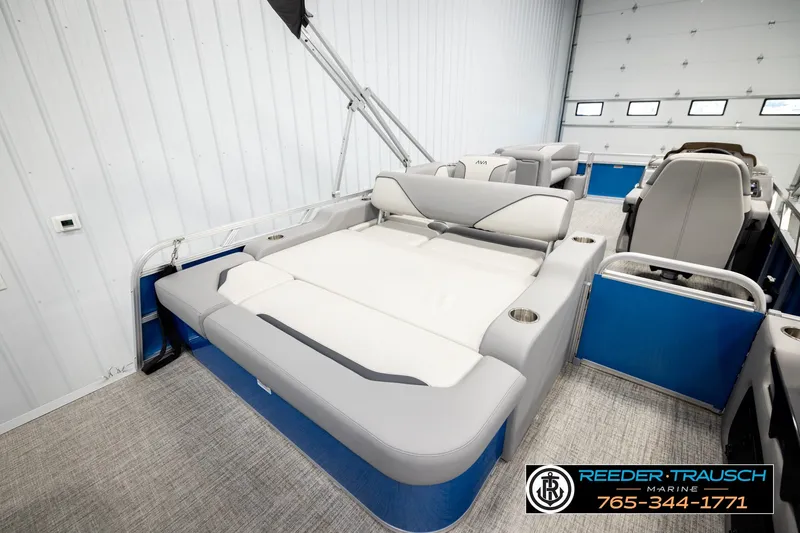 Slide: The Image of 2026 Avalon VEN85 RF boat interior with plush seating and modern design in a showroom. - 30