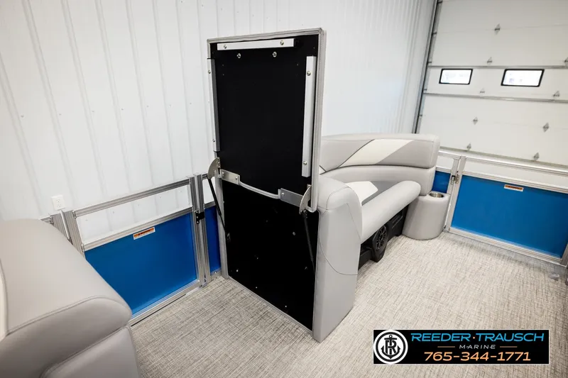 Slide: The Image of Interior of 2026 Avalon VEN85 RF boat with modern seating and sleek design. - 21